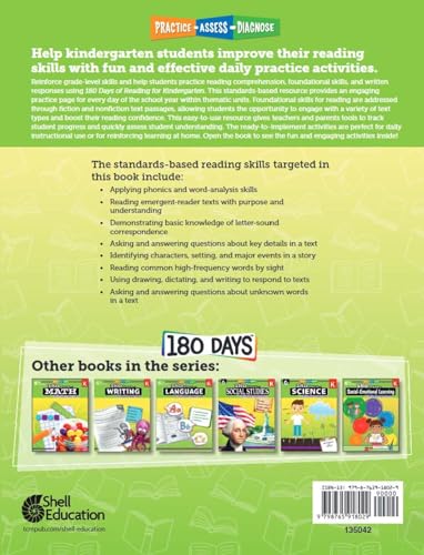 180 Days of Reading for K-6, Set of 7 Assorted Reading Workbooks, One Per Grade Level for Kindergarten through Sixth Grade
