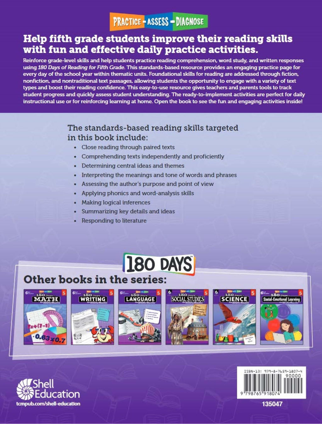 180 Days of Reading for K-6, Set of 7 Assorted Reading Workbooks, One Per Grade Level for Kindergarten through Sixth Grade