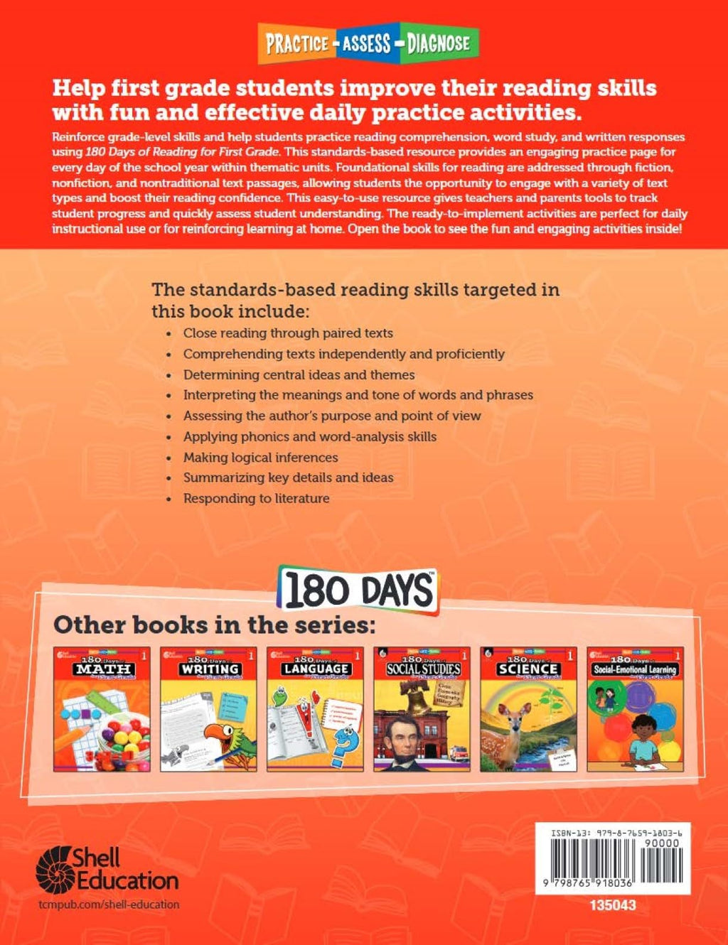 180 Days of Reading for K-6, Set of 7 Assorted Reading Workbooks, One Per Grade Level for Kindergarten through Sixth Grade