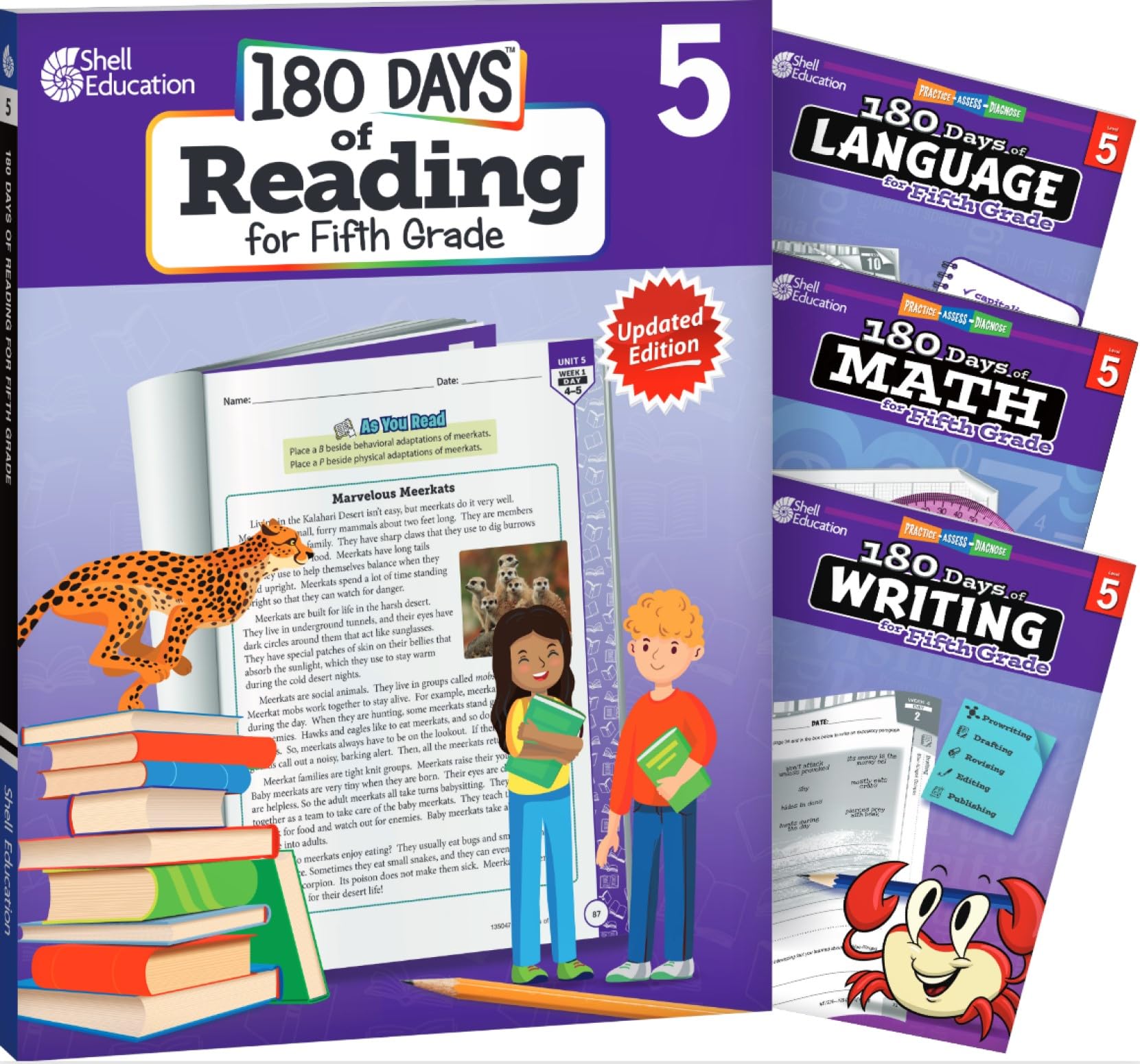 180 Days™: Includes 4 Assorted Workbooks for Reading, Math, Writing, and Grammar Skills for 5th Grade Practice Workbook for Classroom and Home, Cool & Fun Practice Created by Teachers