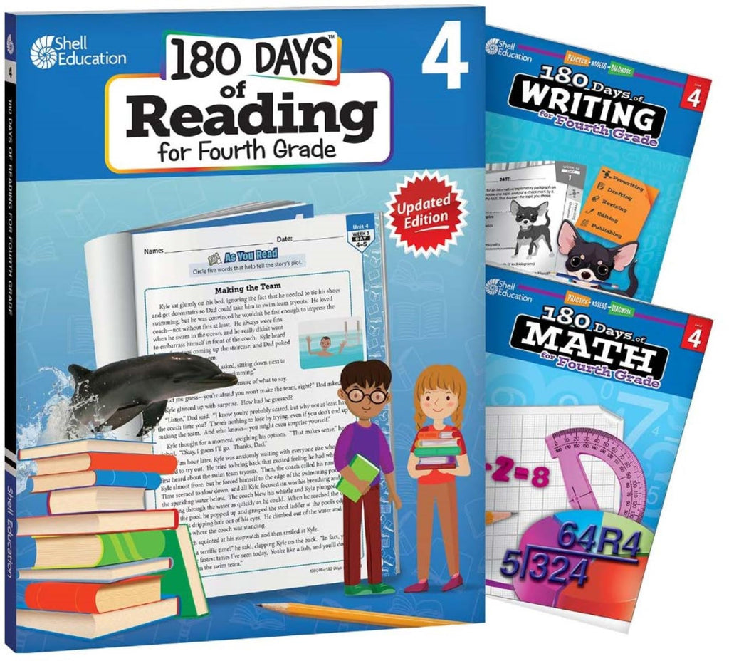 180 Days™: Includes Reading 2nd Edition, Writing, and Math for 4th Grade Practice Workbook for Classroom and Home, Cool and Fun Practice Created by Teachers