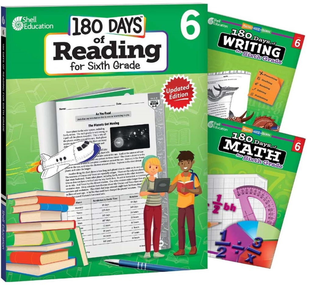 180 Days™: Includes Reading 2nd Edition, Writing, and Math for 6th Grade Practice Workbook for Classroom and Home, Cool and Fun Practice Created by Teachers